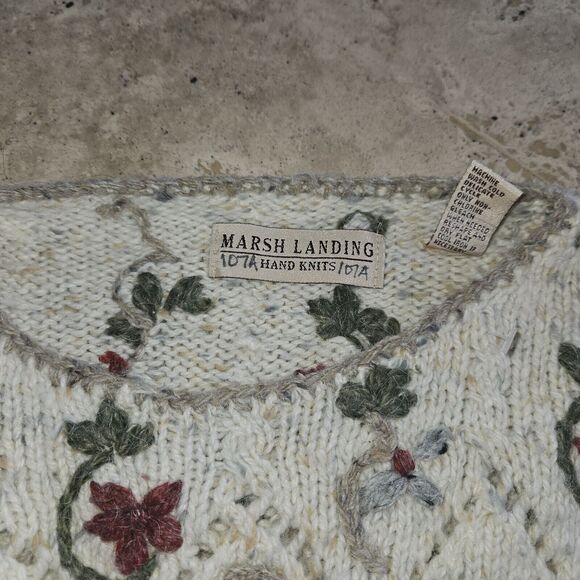 VTG Marsh Landing Sweater Womens Large Beige Red Floral Wool Angora Hand Knit - Picture 4 of 5